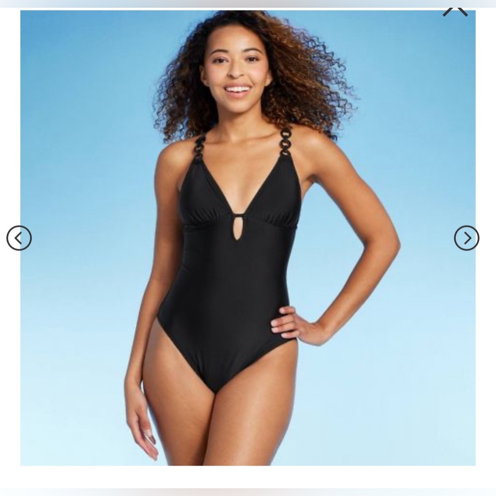 Shade & Shore Women's Plunge Cheeky One Piece Swimsuit Hardware Swimwear Bl